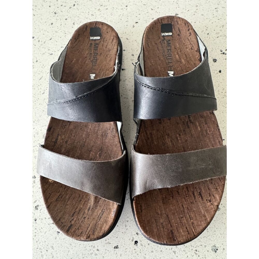 Merrell Around Town Black Leather Two-Strap Slide Sandal Casual Comfortable Sz 9 - Picture 12 of 12